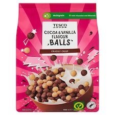 Tesco Balls kakaós és vaníliaízű gabonapehely hozzáadott vitaminokkal és vassal 450 g